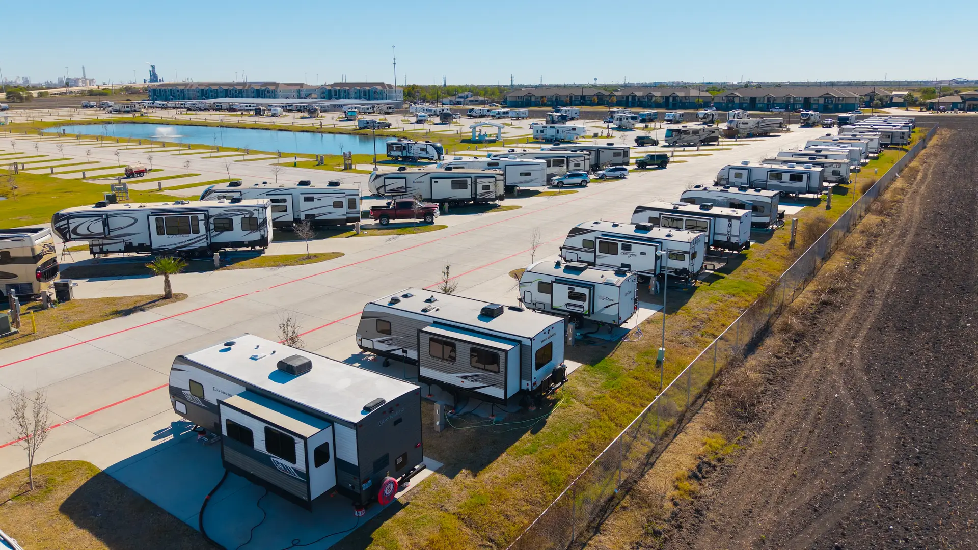Wide streets and RV sites at the resort